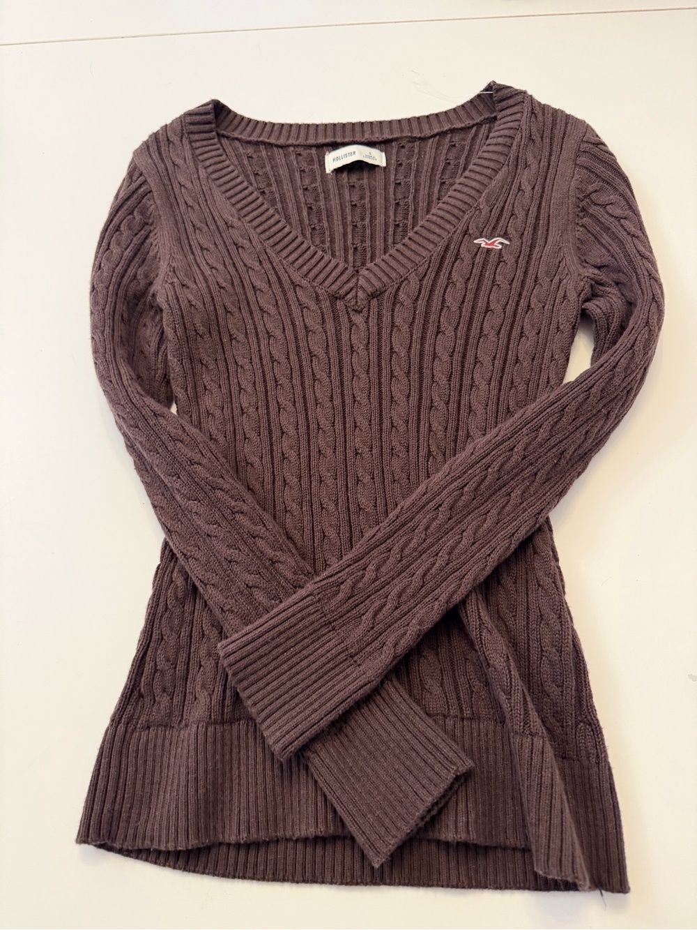 Hollister Y2K Style V-Neck Sweater Brown